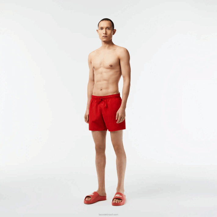 Lacoste calções de banho leves de secagem rápida homens vermelho verde 8un 88BL542 - Image 1