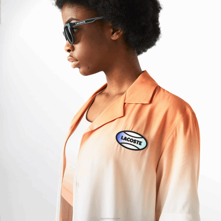 Lacoste camisa com estampa degradê de ajuste relaxado ao vivo homens laranja branco amarelo z81 88BL1584 - Image 2