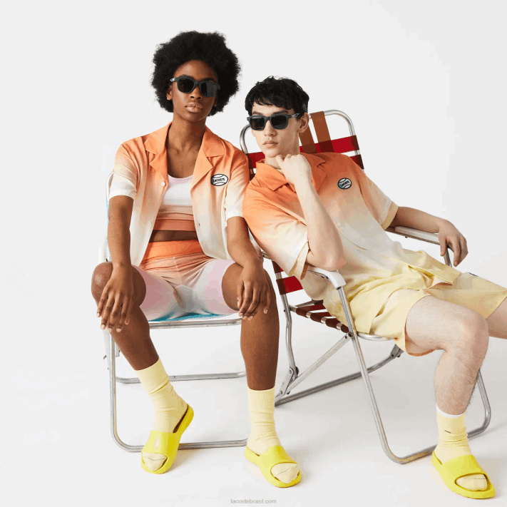 Lacoste camisa com estampa degradê de ajuste relaxado ao vivo homens laranja branco amarelo z81 88BL1584 - Image 3