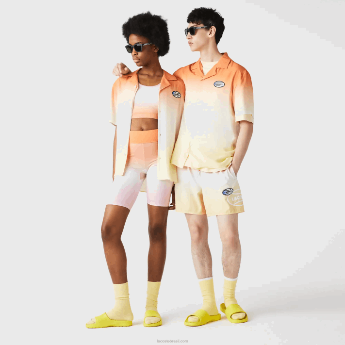 Lacoste camisa com estampa degradê de ajuste relaxado ao vivo homens laranja branco amarelo z81 88BL1584 - Image 4
