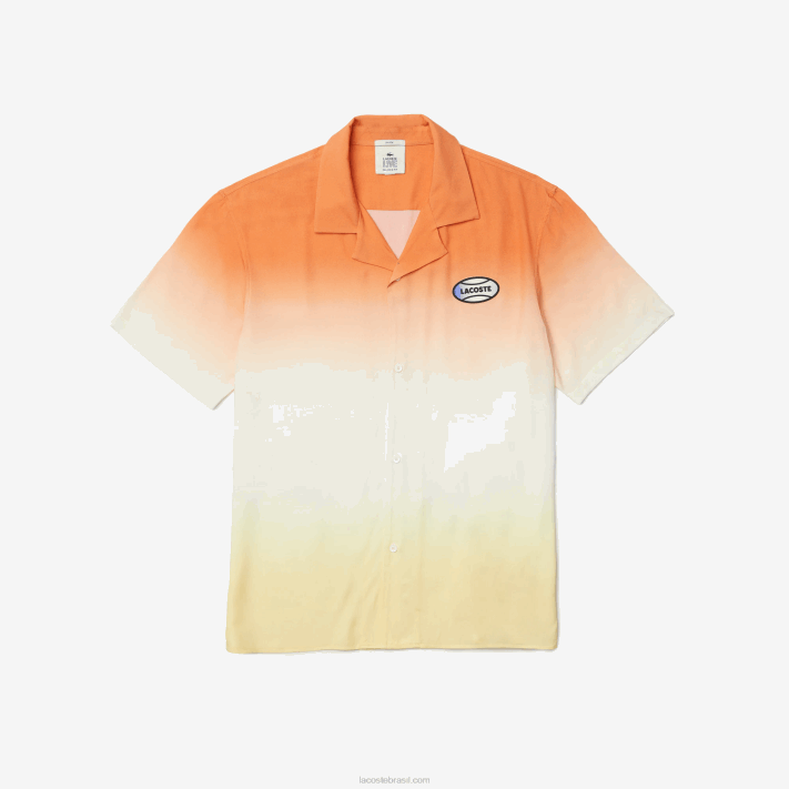 Lacoste camisa com estampa degradê de ajuste relaxado ao vivo homens laranja branco amarelo z81 88BL1584 - Image 5