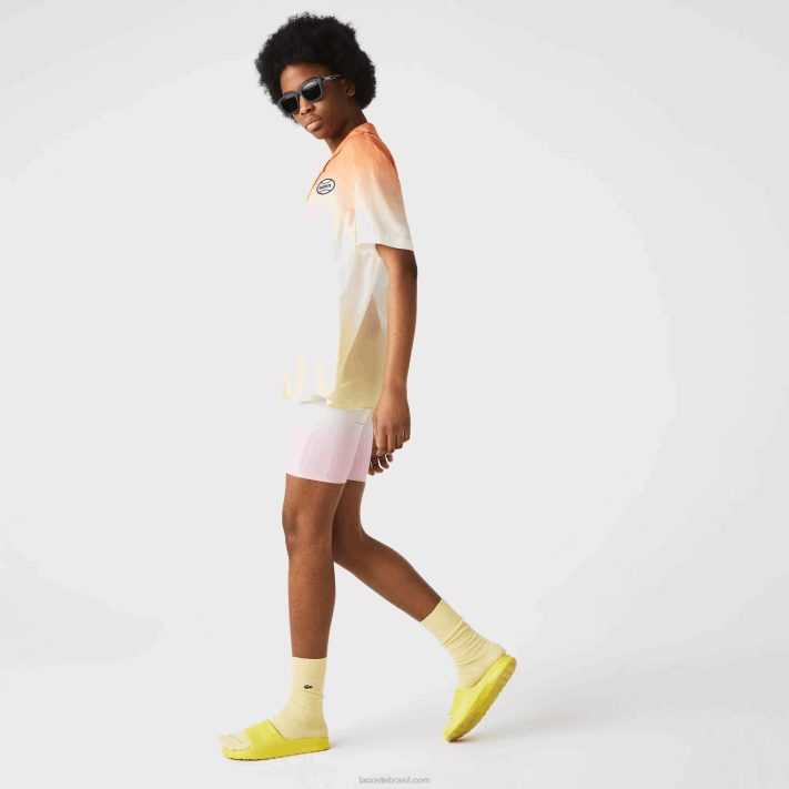 Lacoste camisa com estampa degradê de ajuste relaxado ao vivo homens laranja branco amarelo z81 88BL1584 - Image 7