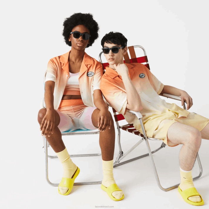 Lacoste camisa com estampa degradê de ajuste relaxado ao vivo homens laranja branco amarelo z81 88BL1584 - Image 1