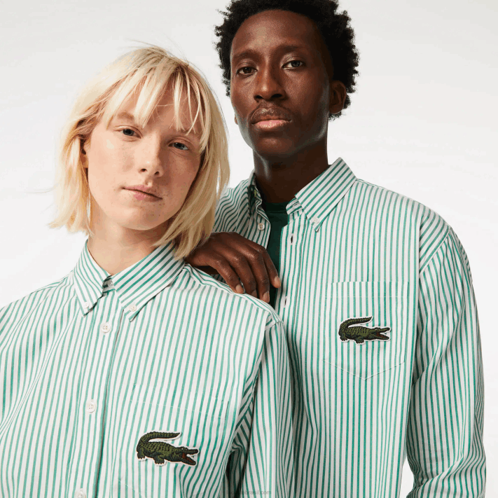 Lacoste camisa de algodão de crocodilo grande de ajuste relaxado homens branco verde 737 88BL411 - Image 2
