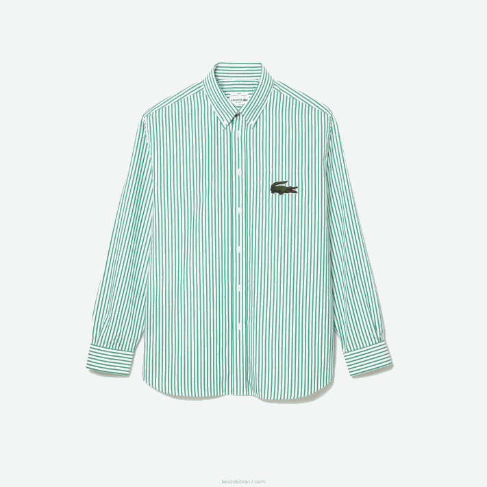 Lacoste camisa de algodão de crocodilo grande de ajuste relaxado homens branco verde 737 88BL411 - Image 4