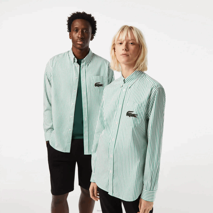 Lacoste camisa de algodão de crocodilo grande de ajuste relaxado homens branco verde 737 88BL411 - Image 1