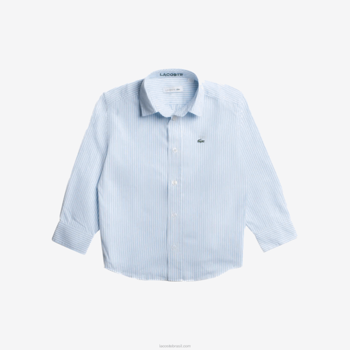 Lacoste camisa de algodão oxford com estampa listrada crianças branco azul f6z 88BL3201 - Image 1