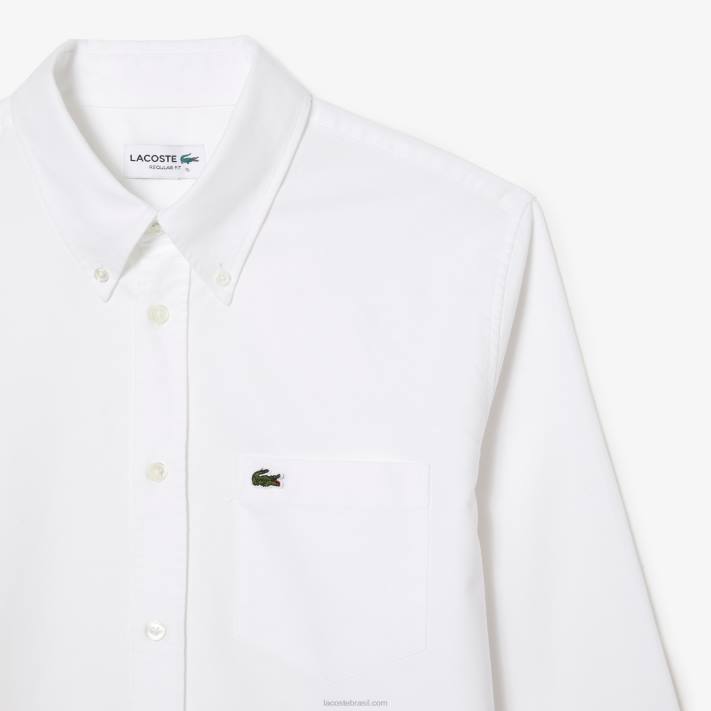 Lacoste camisa de algodão oxford de ajuste regular homens branco 001 88BL1467 - Image 2