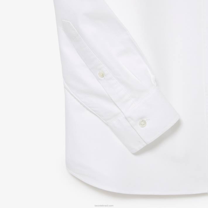 Lacoste camisa de algodão oxford de ajuste regular homens branco 001 88BL1467 - Image 3