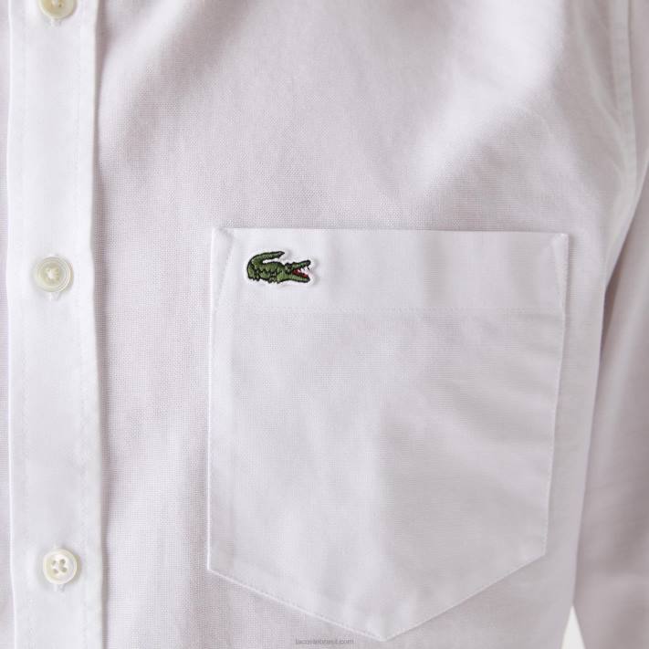 Lacoste camisa de algodão oxford de ajuste regular homens branco 001 88BL1467 - Image 5