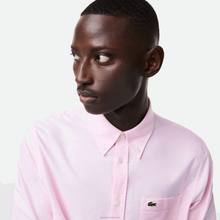 Lacoste camisa de algodão oxford de ajuste regular homens rosa claro 88BL1468 - Image 2