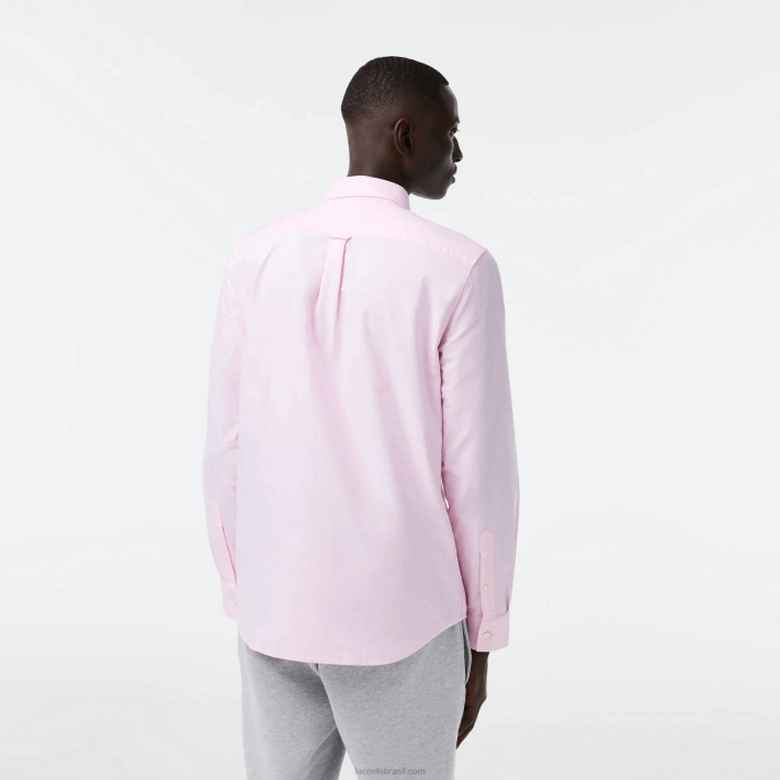 Lacoste camisa de algodão oxford de ajuste regular homens rosa claro 88BL1468 - Image 3
