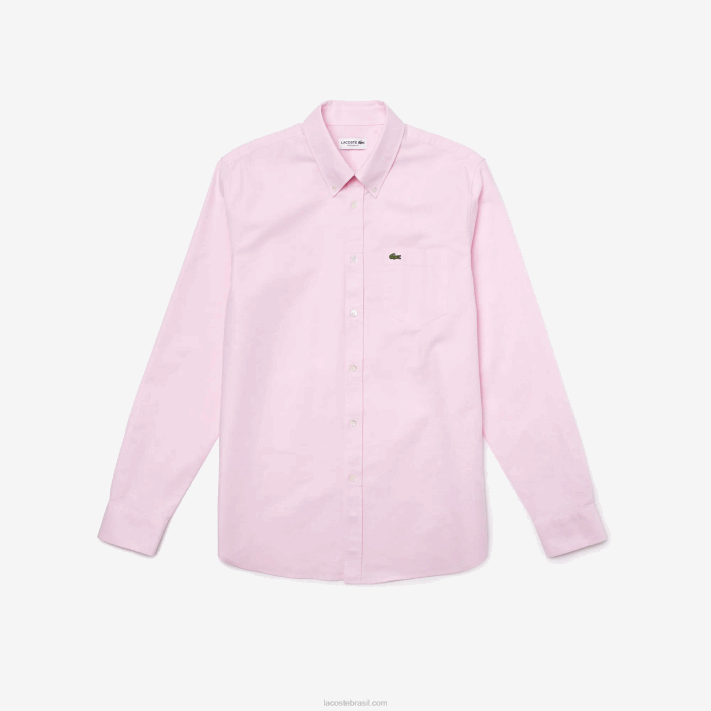 Lacoste camisa de algodão oxford de ajuste regular homens rosa claro 88BL1468 - Image 5