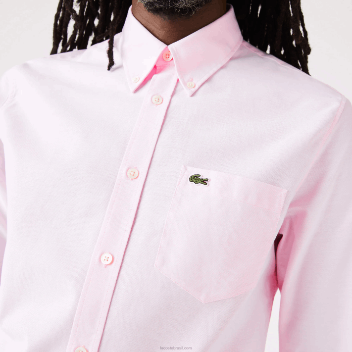 Lacoste camisa de algodão oxford de ajuste regular homens rosa claro 88BL1468 - Image 7