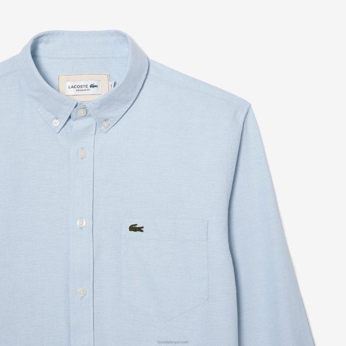 Lacoste camisa de algodão oxford de colarinho abotoado homens hbp azul 88BL505 - Image 5