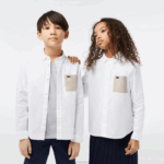 Lacoste camisa de bolso contraste crianças branco bege nbn 88BL3080