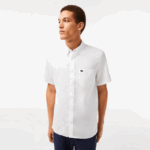 Lacoste camisa de linho manga curta homens branco 001 88BL490 - Image 2