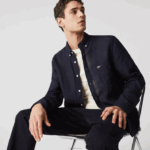 Lacoste camisa de linho regular homens azul marinho 166 88BL1650