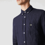Lacoste camisa de linho regular homens azul marinho 166 88BL1650 - Image 4