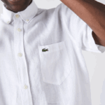 Lacoste camisa de linho regular homens branco 001 88BL1646 - Image 4