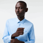 Lacoste camisa de popelina de algodão de gola francesa slim fit homens hbp azul 88BL1439 - Image 2