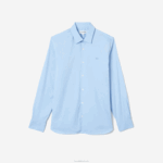 Lacoste camisa de popelina de algodão de gola francesa slim fit homens hbp azul 88BL1439 - Image 4