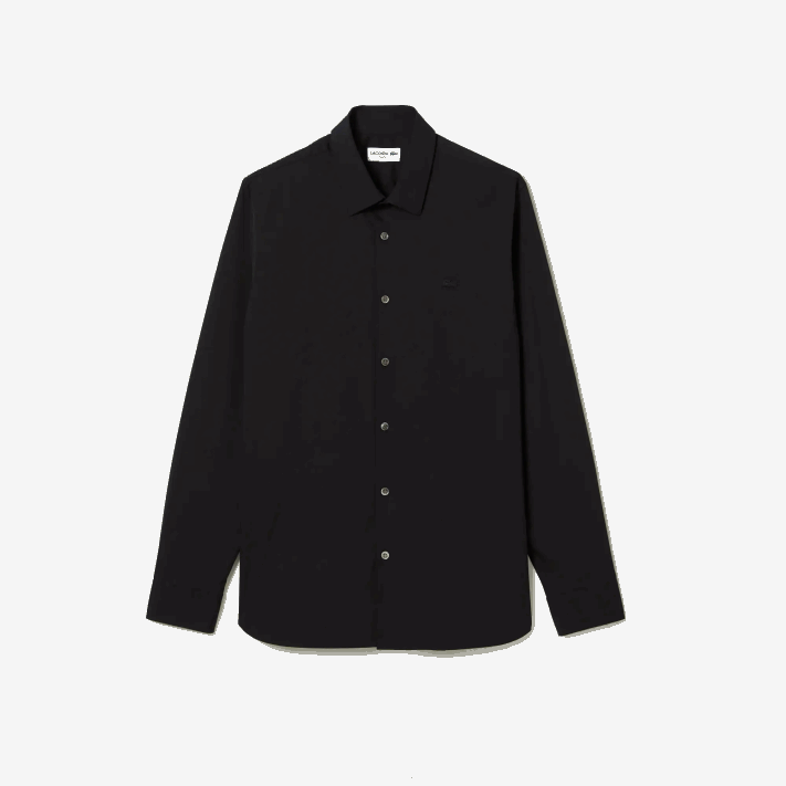 Lacoste camisa de popelina de algodão de gola francesa slim fit homens preto 031 88BL1437 - Image 5