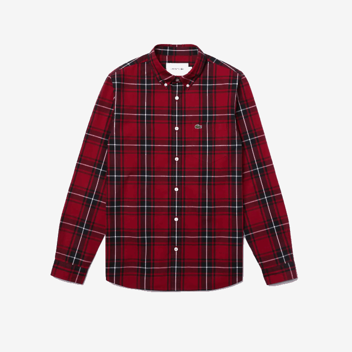 Lacoste camisa de popelina de algodão stretch xadrez slim fit homens bordeaux preto branco llu 88BL1612 - Image 5
