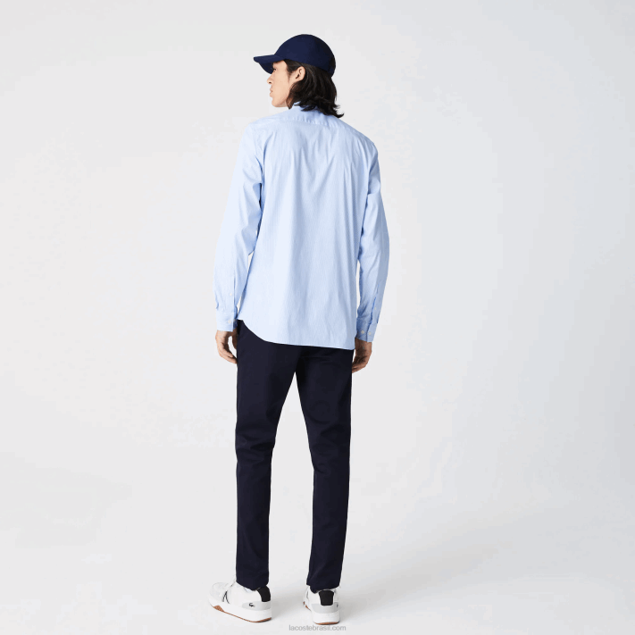 Lacoste camisa de popeline listrada slim fit homens branco azul f6z 88BL400 - Image 3