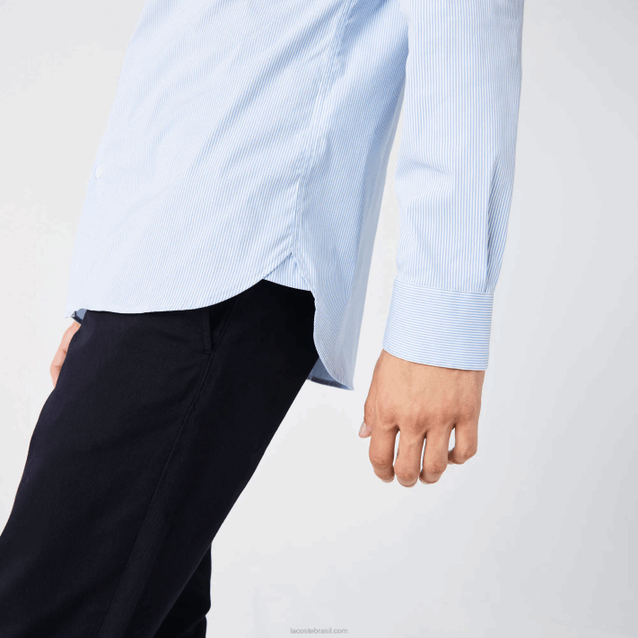 Lacoste camisa de popeline listrada slim fit homens branco azul f6z 88BL400 - Image 4