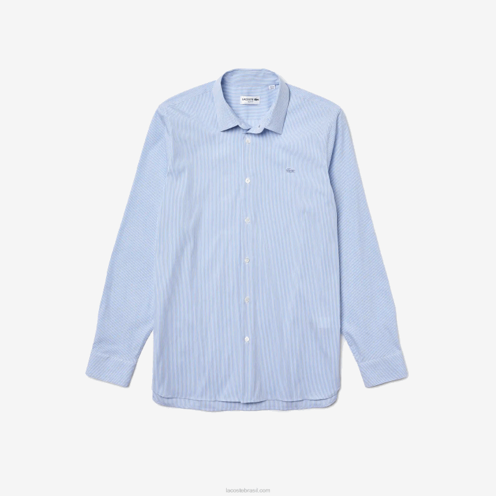 Lacoste camisa de popeline listrada slim fit homens branco azul f6z 88BL400 - Image 5