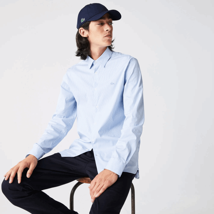 Lacoste camisa de popeline listrada slim fit homens branco azul f6z 88BL400 - Image 1