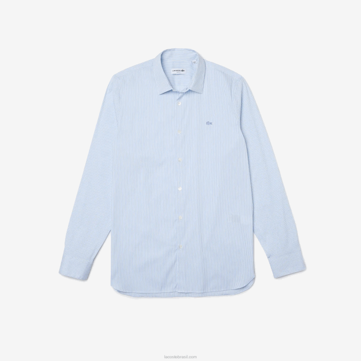 Lacoste camisa de popeline stretch slim fit homens branco azul f6z 88BL401 - Image 1
