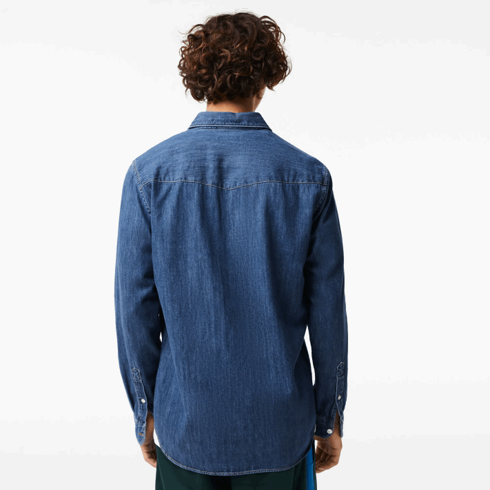 Lacoste camisa jeans de algodão orgânico fit regular homens cdz azul 88BL1502 - Image 3