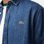 Lacoste camisa jeans de algodão orgânico fit regular homens cdz azul 88BL1502 - Image 4