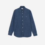 Lacoste camisa jeans de algodão orgânico fit regular homens cdz azul 88BL1502 - Image 5