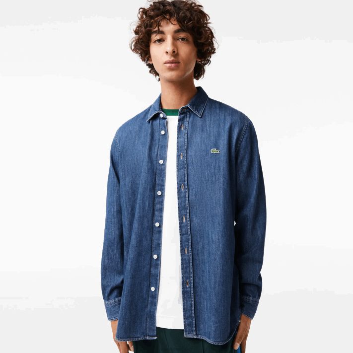 Lacoste camisa jeans de algodão orgânico fit regular homens cdz azul 88BL1502 - Image 1