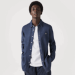 Lacoste camisa jeans de algodão orgânico fit regular homens cinza qjh 88BL1503