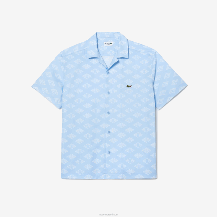Lacoste camisa manga curta estampa monograma homens azul branco fv2 88BL508 - Image 4