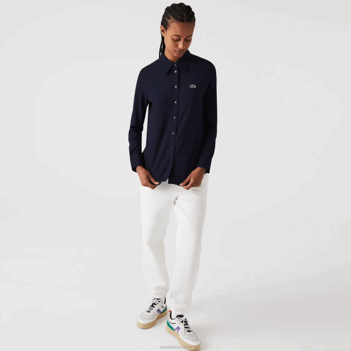Lacoste camisa piquê de algodão gola francesa mulheres azul marinho 166 88BL2649 - Image 2