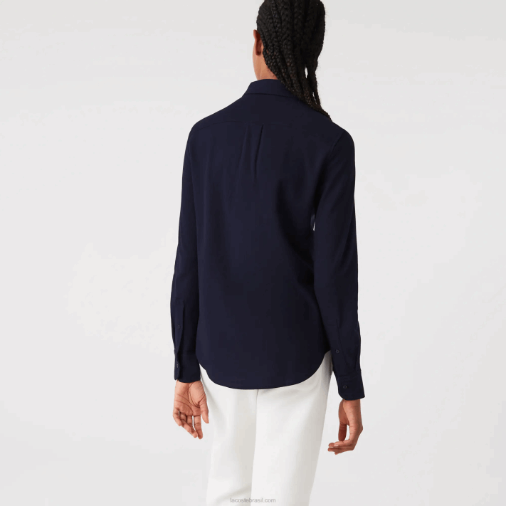 Lacoste camisa piquê de algodão gola francesa mulheres azul marinho 166 88BL2649 - Image 3