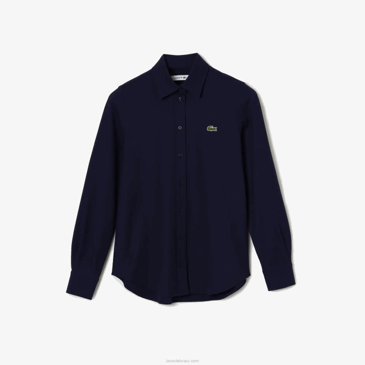 Lacoste camisa piquê de algodão gola francesa mulheres azul marinho 166 88BL2649 - Image 5