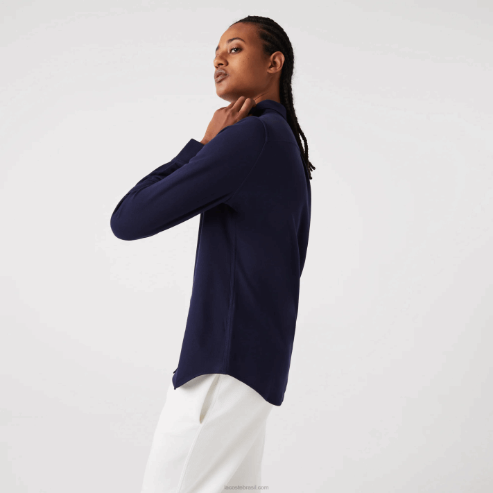 Lacoste camisa piquê de algodão gola francesa mulheres azul marinho 166 88BL2649 - Image 6
