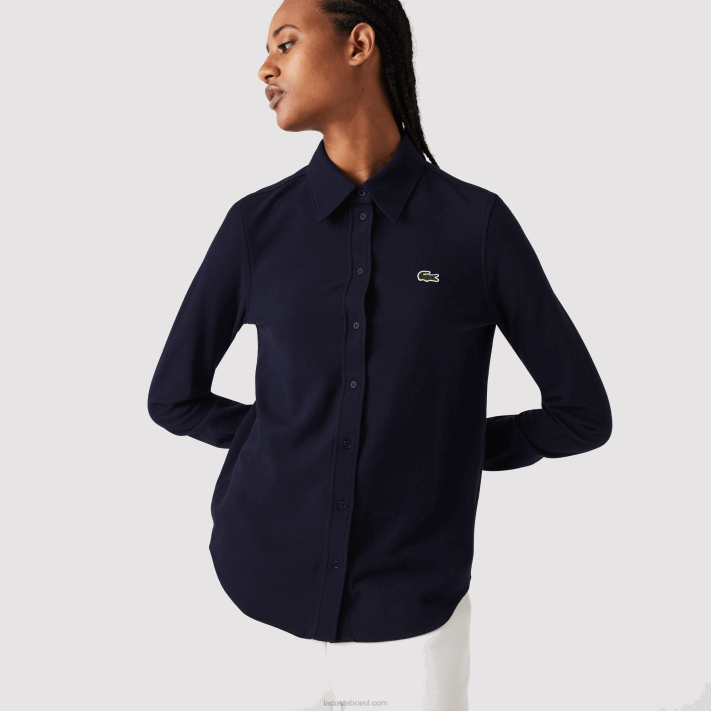 lacoste_camisa_pique_de_algodao_gola_francesa_mulheres_azul_marinho_166_88bl2649.png Lacoste camisa piquê de algodão gola francesa mulheres azul marinho 166 88BL2649 - Image 1