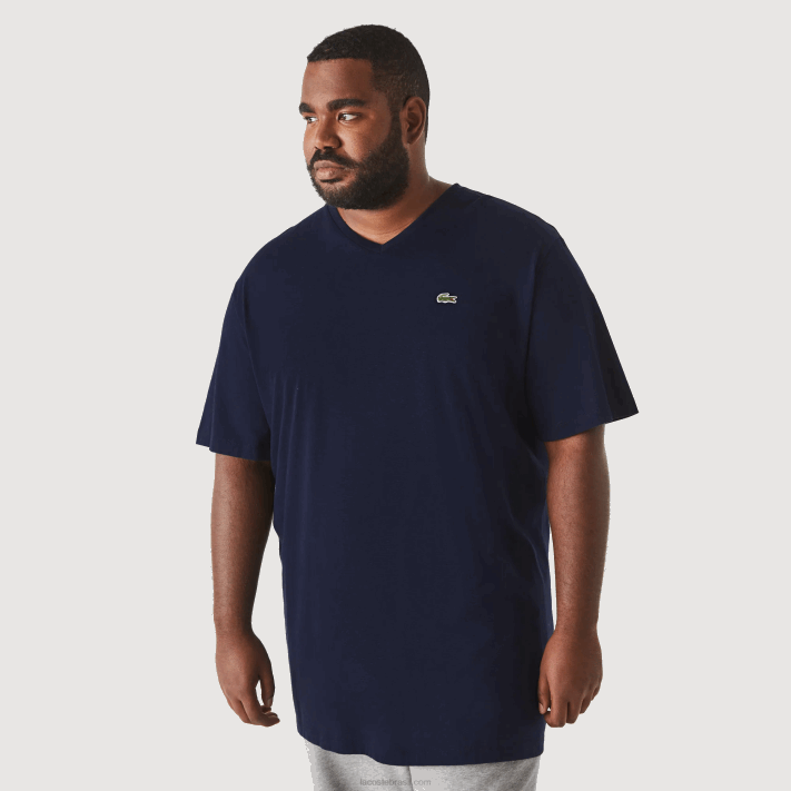Lacoste camisa polo de algodão com decote em v canelado regular fit (tamanho grande) homens azul marinho 166 88BL732 - Image 2