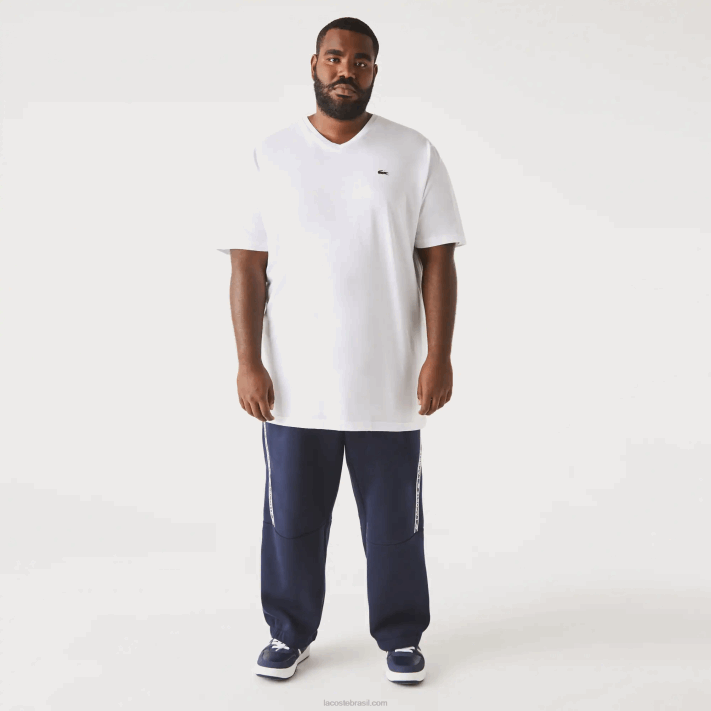 Lacoste camisa polo de algodão com decote em v canelado regular fit (tamanho grande) homens branco 001 88BL707 - Image 2