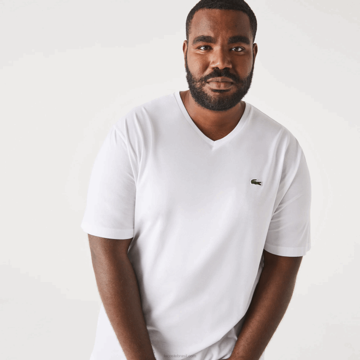 lacoste_camisa_polo_de_algodao_com_decote_em_v_canelado_regular_fit_tamanho_grande_homens_branco_001_88bl707.png Lacoste camisa polo de algodão com decote em v canelado regular fit (tamanho grande) homens branco 001 88BL707 - Image 1
