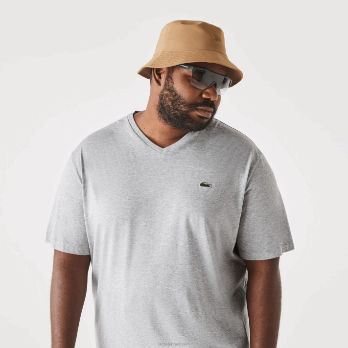 Lacoste camisa polo de algodão com decote em v canelado regular fit (tamanho grande) homens chine cinza cca 88BL765 - Image 2