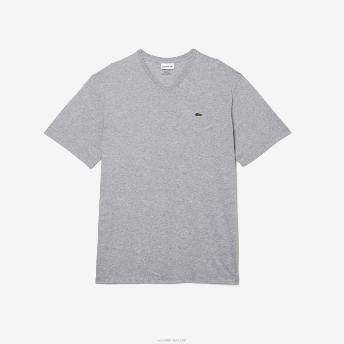 Lacoste camisa polo de algodão com decote em v canelado regular fit (tamanho grande) homens chine cinza cca 88BL765 - Image 5