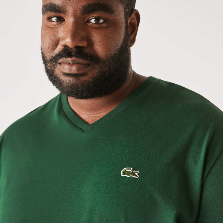 Lacoste camisa polo de algodão com decote em v canelado regular fit (tamanho grande) homens verde 132 88BL823 - Image 2